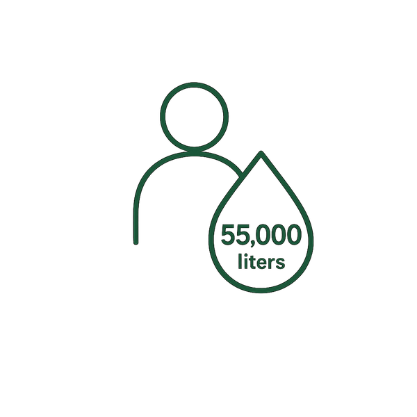 One person uses about 55,000 liters of water per year.